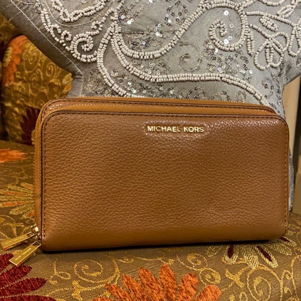 Michael Kors Adele Tan Double Zip Wallet